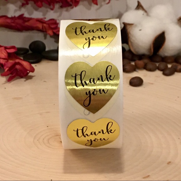500 Thank You Gold Foil Heart Stickers PRICE FIRM - Picture 3 of 4